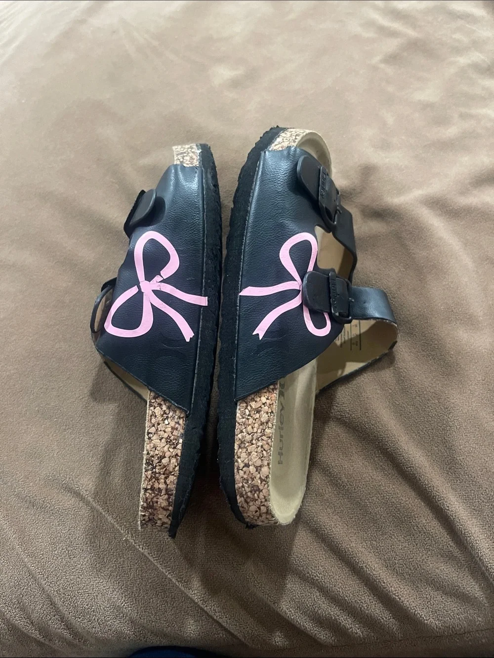 Hurley Black Double-Buckle Slides with Pink Logo
